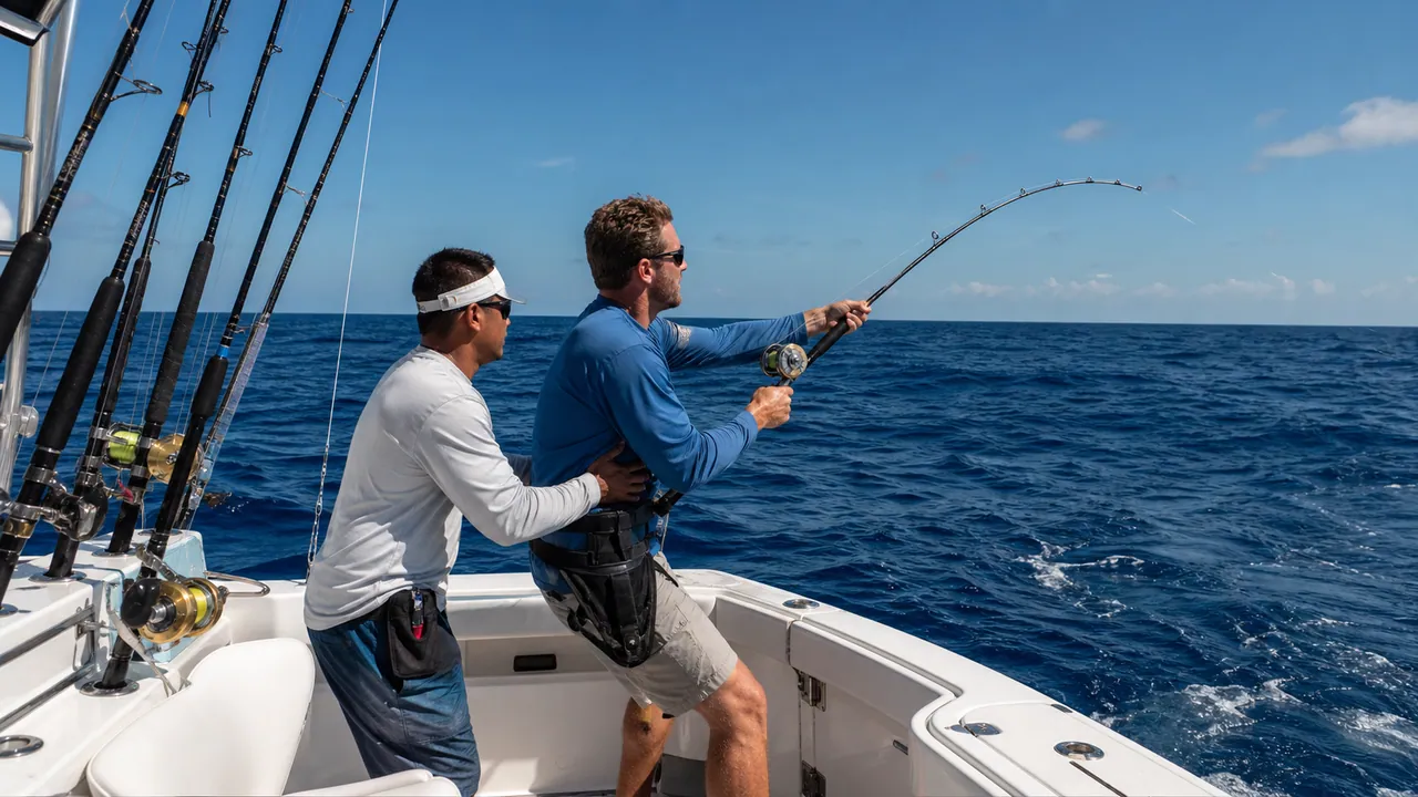 An angler and crew aboard a private offshore fishing boat