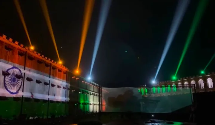 The illuminated Cellular Jail during the Light and Sound Show