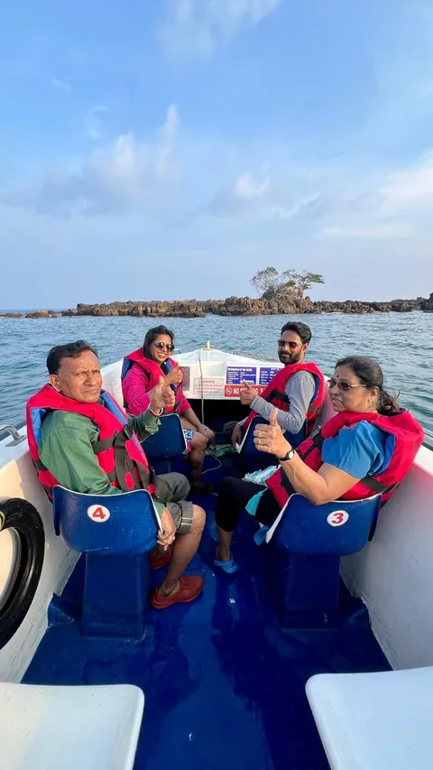A group of guests travelling by speedboat in the Andaman Islands
