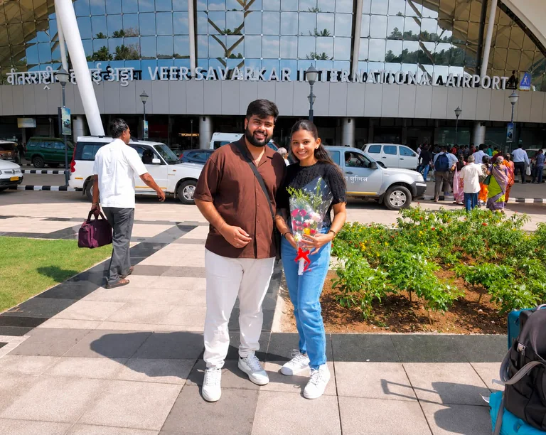 Guests being welcomed outside Veer Savarkar International Airport