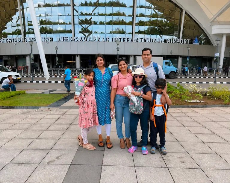 A family receiving a warm welcome on arrival in the Andaman Islands