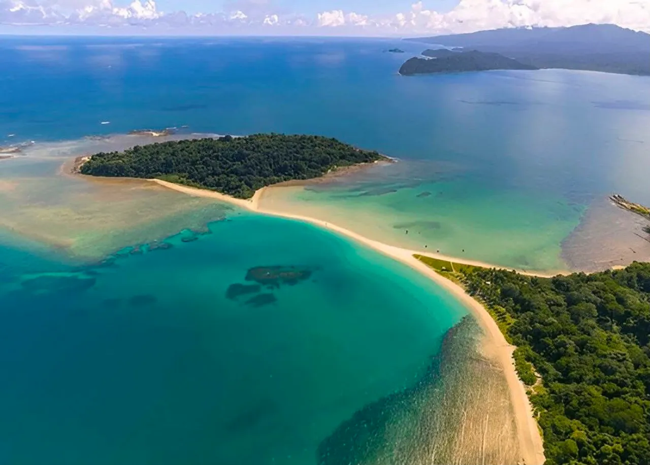 Ross and Smith twin islands joined by a pale sandbar in North Andaman